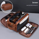 Large Capacity PU Leather Toiletry Bag - Multi - Compartment Dopp Kit & Cosmetic Organizer(Brown) - RnR Galore