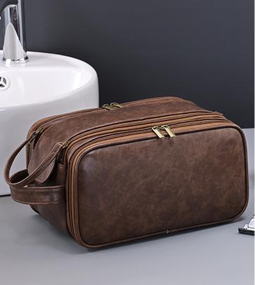 Large Capacity PU Leather Toiletry Bag - Multi - Compartment Dopp Kit & Cosmetic Organizer(Tan) - RnR Galore