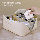 Large Capacity Travel Cosmetic Bag Portable PU Leather Pillow Pouch Waterproof Make Up Organiser Toiletry Case with Handle Apricot White - RnR Galore