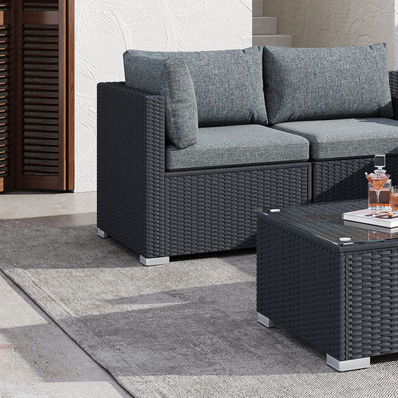 Large Modular Outdoor Ottoman Lounge Set in Black - RnR Galore