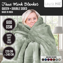 Laura Hill 600 - GSM Mink Blanket Queen Size Double - Sided Soft Plush Bed Faux Throw Rug 220 X 240cm Sage - RnR Galore