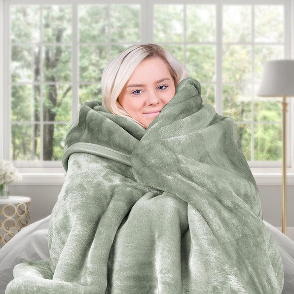Laura Hill 600 - GSM Mink Blanket Queen Size Double - Sided Soft Plush Bed Faux Throw Rug 220 X 240cm Sage - RnR Galore