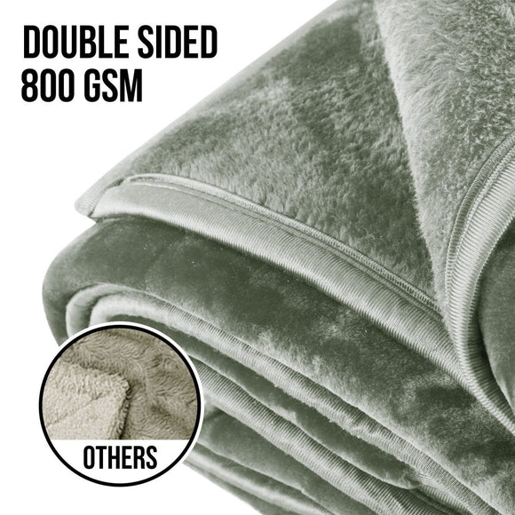 Laura Hill 800 - GSM Mink Blanket Queen Size Double - Sided Soft Plush Bed Faux Throw Rug 220 X 240cm Heavy Sage - RnR Galore