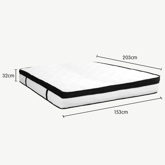 Laura Hill Queen Mattress Bed Size Euro Top 5 Zone Spring Foam 32cm Bedding Pocket - RnR Galore