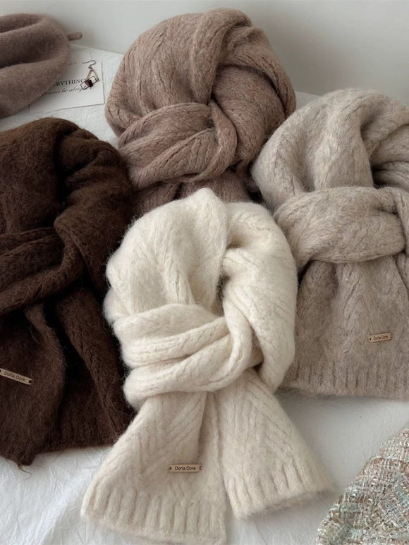 Light Grey Alpaca Wool Blend Solid Color Knitted Scarf for Women Winter New Style Student High Quality Couple Woolen Neck Warmer - RnR Galore