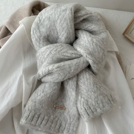 Light Grey Alpaca Wool Blend Solid Color Knitted Scarf for Women Winter New Style Student High Quality Couple Woolen Neck Warmer - RnR Galore