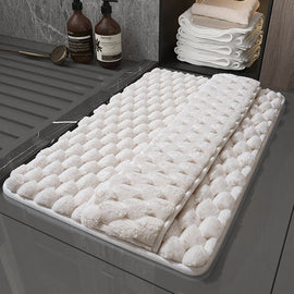 Luxury Plush Memory Foam Bath Mat with Foot Drying Panel - Super Absorbent & Non - Slip Bathroom Rug(Checkered beige) - RnR Galore
