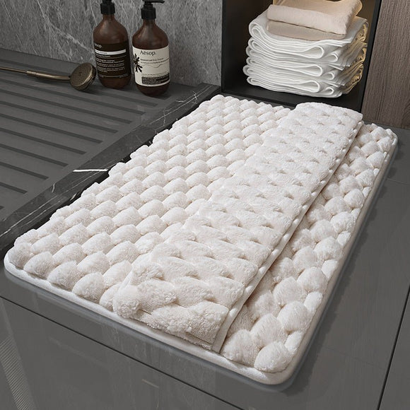 Luxury Plush Memory Foam Bath Mat with Foot Drying Panel - Super Absorbent & Non - Slip Bathroom Rug(Checkered beige) - RnR Galore