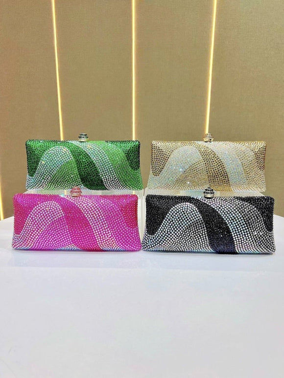 Luxury Rose red Rhinestone Evening Clutch Bag Women Crystal Sparkle Formal Purse with Chain Strap for Wedding Party Prom - RnR Galore