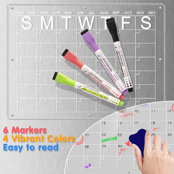 Magnetic Acrylic Fridge Calendar & Memo Board Set - Dry Erase Planner with Markers & Eraser(43*30cm 3mm) - RnR Galore