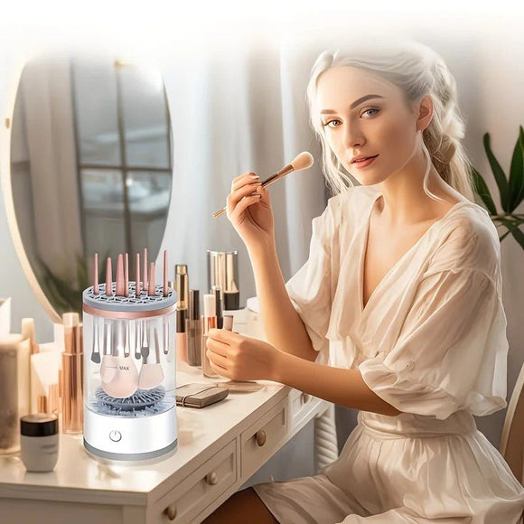 Makeup brush cleaning and drying machine, equipped with a rapid drying system and compact design, suitable for home use and travel. It is an ideal gift for women and for beauty tool care. - RnR Galore