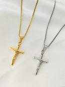 Men's Vintage Cross Pendant Necklace 2 - Piece Set – Includes Classic Steel & Luxury Gold Titanium Steel Chains (60cm Box Chain) - RnR Galore