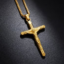 Men's Vintage Gold Cross Pendant Necklace Stainless Steel Titanium Steel Sweater Chain – Luxury Gold Finish with 60cm Box Chain - RnR Galore