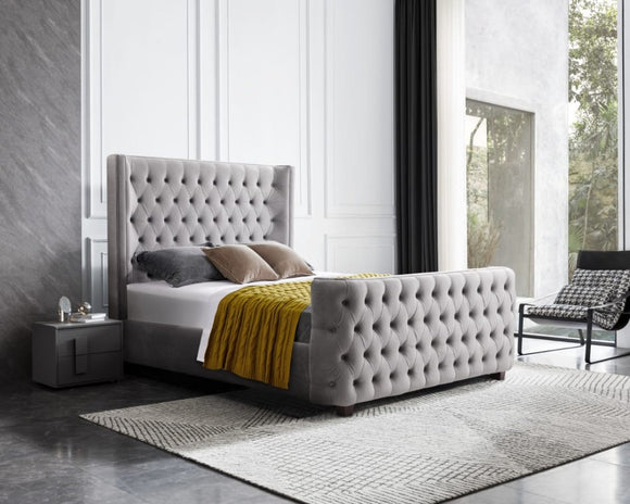 Milan Grey Velvet Tufted Headboard and End board Bed Frame - King - RnR Galore