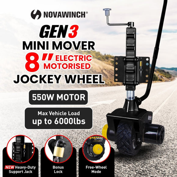 Mini Mover Gen3 12V 550W Electric Motorised Jockey Wheel - Black - RnR Galore