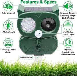 Model 704 Solar Powered Animal Repeller - High - Performance Ultrasonic & Optical Deterrent for Yard Protection - RnR Galore