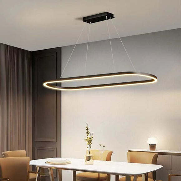 Modern Minimalist Oval Pendant Light Adjustable LED Chandelier Black - RnR Galore