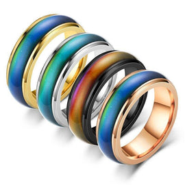 Mood Colour Changing Ring Temperature Sensitive Stainless Steel US Size 8 - Rose Gold - RnR Galore