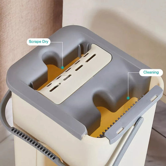 Mop Bucket Wet Dry Rinse Wash 360 Rotating Squeeze Flat Floor Cleaner with Pads - RnR Galore