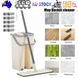 Mop Bucket Wet Dry Rinse Wash 360 Rotating Squeeze Flat Floor Cleaner with Pads - RnR Galore