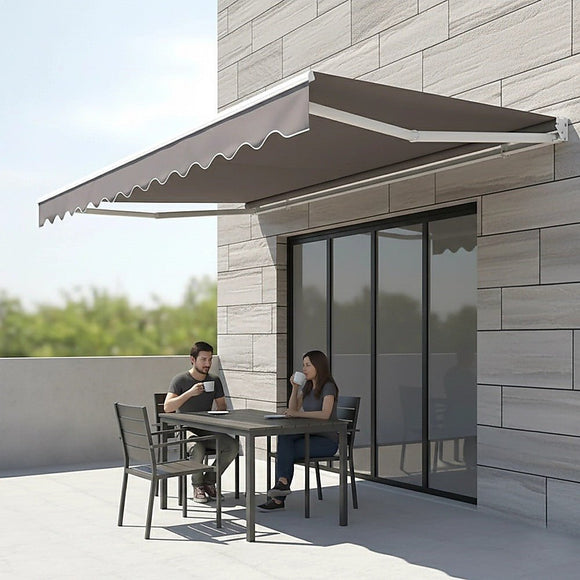 Motorised Outdoor Folding Arm Awning Retractable Sunshade Canopy Grey 3.0m x 2.5m - RnR Galore