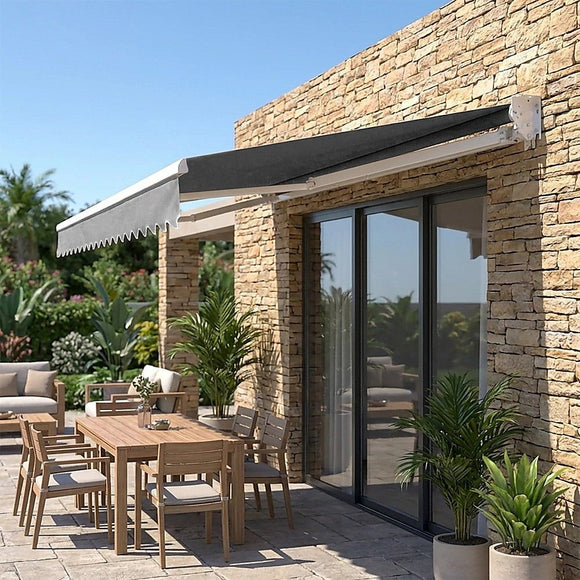 Motorised Outdoor Folding Arm Awning Retractable Sunshade Canopy Grey 5.0m x 2.5m - RnR Galore