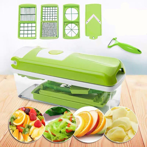 Multi - Functional Vegetable Chopper & Slicer Set - Dicer, Grater with Food Container & Peeler(green) - RnR Galore