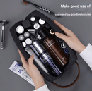 Navy Blue Men's Vintage Canvas Toiletry Bag PU Leather Accent Travel Wash Pouch Large Capacity Shaving Kit Organiser - RnR Galore
