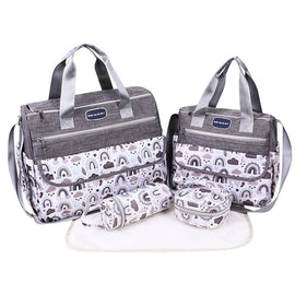 Newborn Diaper Bag Set with Changing Pad – 4 - Piece Baby Organizer, Large Capacity Mom Backpack, Insulated Bottle Sleeve & Lunch Bag, Travel Diaper Bag for Moms (Grey) - RnR Galore