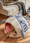 Novelty Shark Pet Cave Bed Enclosed Cozy Sleeping Nest for Cats and Small Dogs Soft Flannel Year Round Comfort Light Blue L Size - RnR Galore