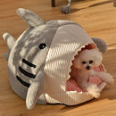 Novelty Shark Pet Cave Bed Enclosed Cozy Sleeping Nest for Cats and Small Dogs Soft Flannel Year Round Comfort Light Blue L Size - RnR Galore