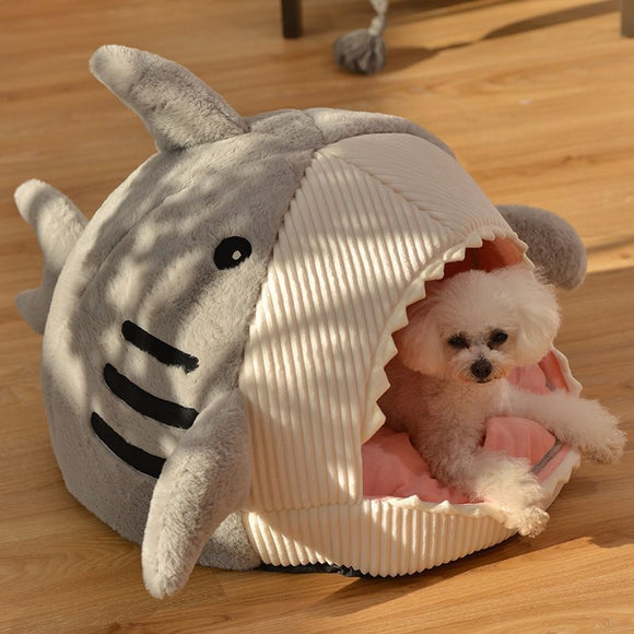 Novelty Shark Pet Cave Bed Enclosed Cozy Sleeping Nest for Cats and Small Dogs Soft Flannel Year Round Comfort Light Blue L Size - RnR Galore