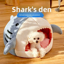 Novelty Shark Pet Cave Bed Enclosed Cozy Sleeping Nest for Cats and Small Dogs Soft Flannel Year Round Comfort Light Blue M Size - RnR Galore