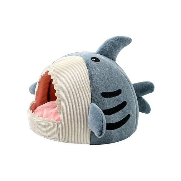 Novelty Shark Pet Cave Bed Enclosed Cozy Sleeping Nest for Cats and Small Dogs Soft Flannel Year Round Comfort Light Blue M Size - RnR Galore