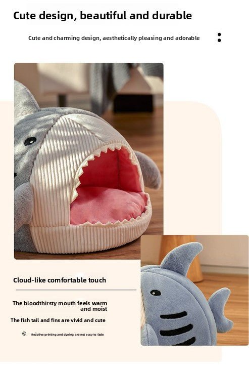 Novelty Shark Pet Cave Bed Enclosed Cozy Sleeping Nest for Cats and Small Dogs Soft Flannel Year Round Comfort Light Blue M Size - RnR Galore