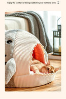 Novelty Shark Pet Cave Bed Enclosed Cozy Sleeping Nest for Cats and Small Dogs Soft Flannel Year Round Comfort Light Blue M Size - RnR Galore
