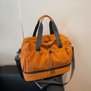 Orange and Black Large Capacity Travel Bag with Wet/Dry Separation - Canvas + Polyester, Lightweight Handbag for Short Trips and Fitness, Fits on Luggage - RnR Galore