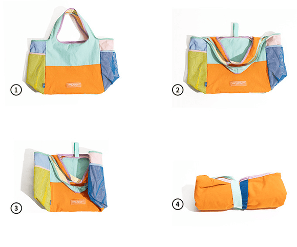 Orange Vibrant Colorblock Foldable Tote Bag Lightweight Reusable Shopping Shoulder Bag - RnR Galore