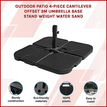 Outdoor Patio 4 - Piece Cantilever Offset 3M Umbrella Base Stand Weight Water Sand - RnR Galore
