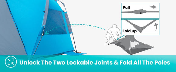 OutdoorMaster Pop Up 3 - 4 Person Beach Tent X - Large - Easy Setup, Portable Beach Shade Canopy Folding Sun Shelter with UPF 50+ UV Protection Removable Skylight Family Size (Blue) - RnR Galore