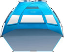 OutdoorMaster Pop Up 3 - 4 Person Beach Tent X - Large - Easy Setup, Portable Beach Shade Canopy Folding Sun Shelter with UPF 50+ UV Protection Removable Skylight Family Size (Blue) - RnR Galore