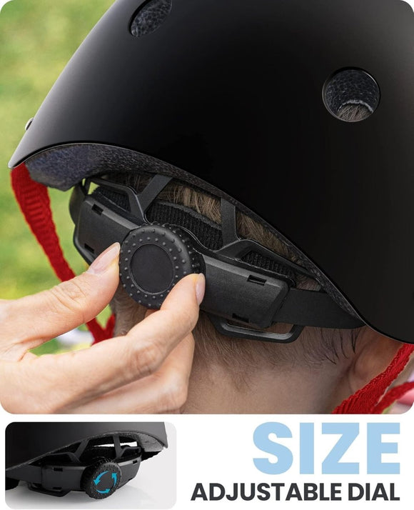 OutdoorMaster Youth & Kids Bike Helmet - Adjustable Multi - Sports Skateboard Helmet with Removable Liners for Balance Bike, Toddler Scooter, One Wheel Hoverboard - Black Red - Large - RnR Galore