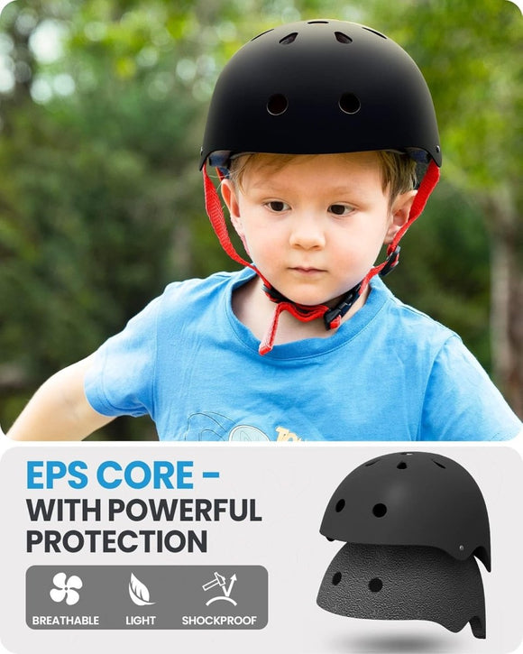 OutdoorMaster Youth & Kids Bike Helmet - Adjustable Multi - Sports Skateboard Helmet with Removable Liners for Balance Bike, Toddler Scooter, One Wheel Hoverboard - Black Red - Medium - RnR Galore