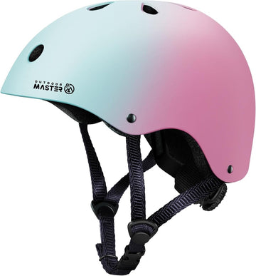 OutdoorMaster Youth & Kids Bike Helmet - Adjustable Multi - Sports Skateboard Helmet with Removable Liners for Balance Bike, Toddler Scooter, One Wheel Hoverboard - Blue pink gradient - Large - 56 - 60cm - RnR Galore