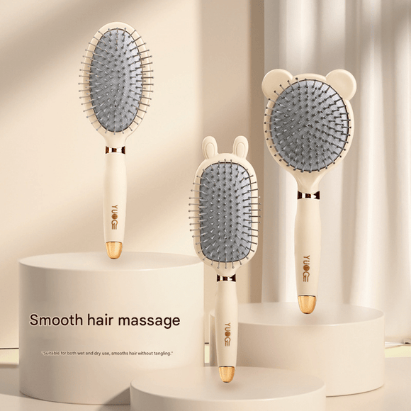 Oval comb Soft Touch Air Cushion Hair Brush with Built - in Cleaning Claw Detangling Massage Comb for Wet and Dry Hair Gentle Scalp Care - RnR Galore