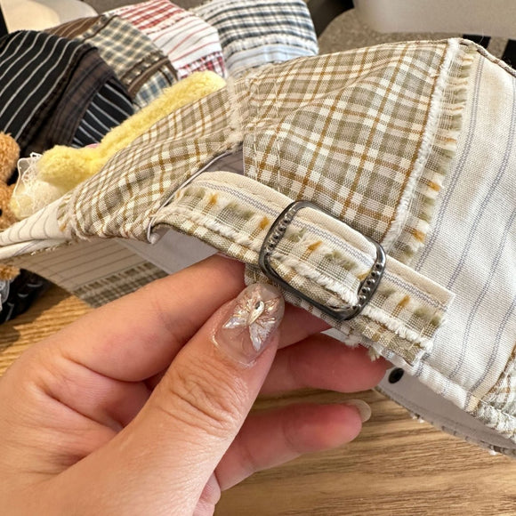 Patchwork Plaid Cotton Cap with Decorative Details(black) - RnR Galore