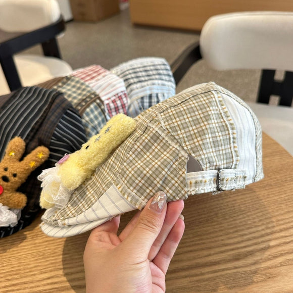 Patchwork Plaid Cotton Cap with Decorative Details(black) - RnR Galore