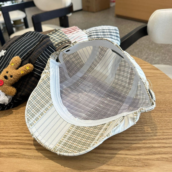 Patchwork Plaid Cotton Cap with Decorative Details(black) - RnR Galore