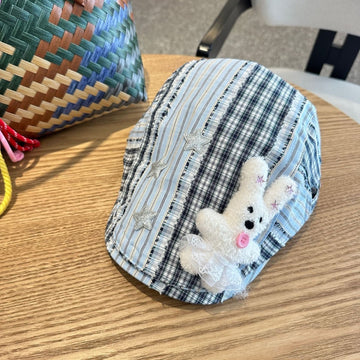 Patchwork Plaid Cotton Cap with Decorative Details(blue) - RnR Galore
