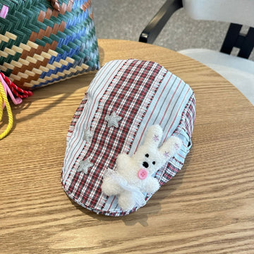 Patchwork Plaid Cotton Cap with Decorative Details(red) - RnR Galore